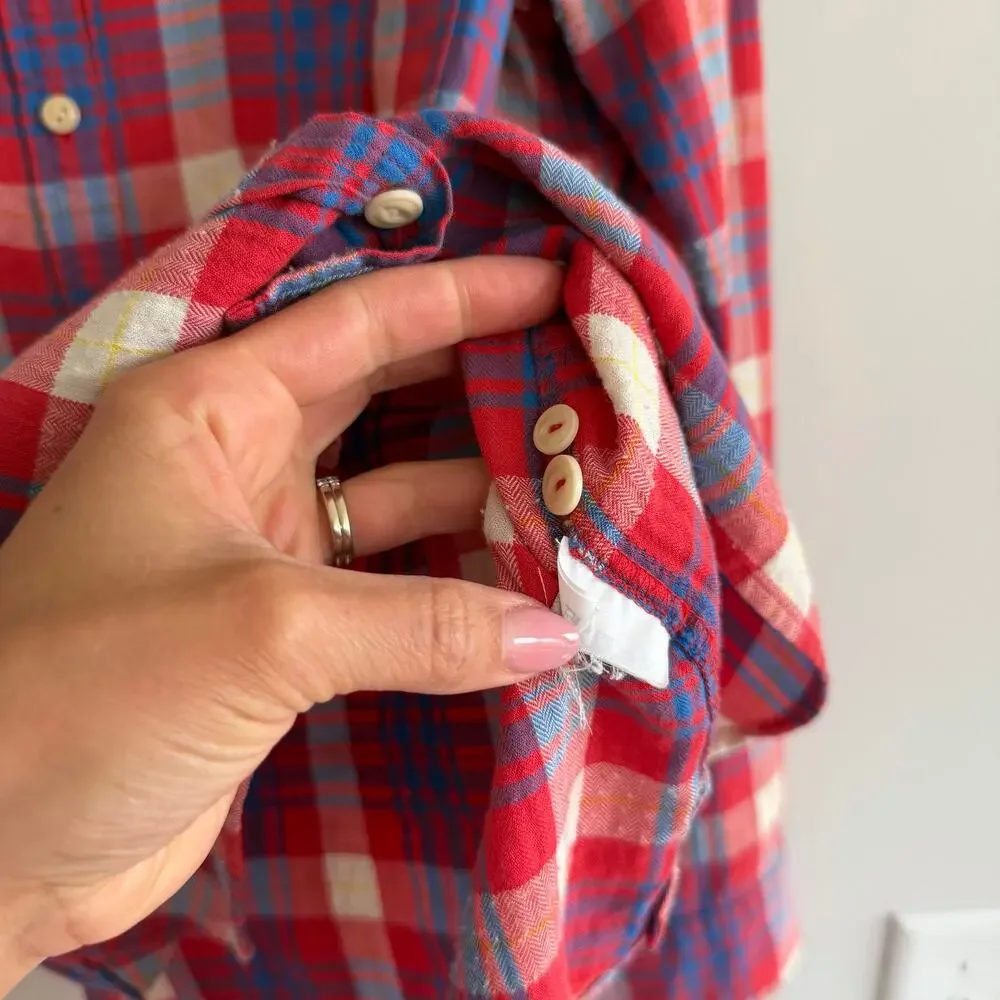 J. Crew Plaid Pattern Long Sleeve Button Up Shirt Red White Blue 8